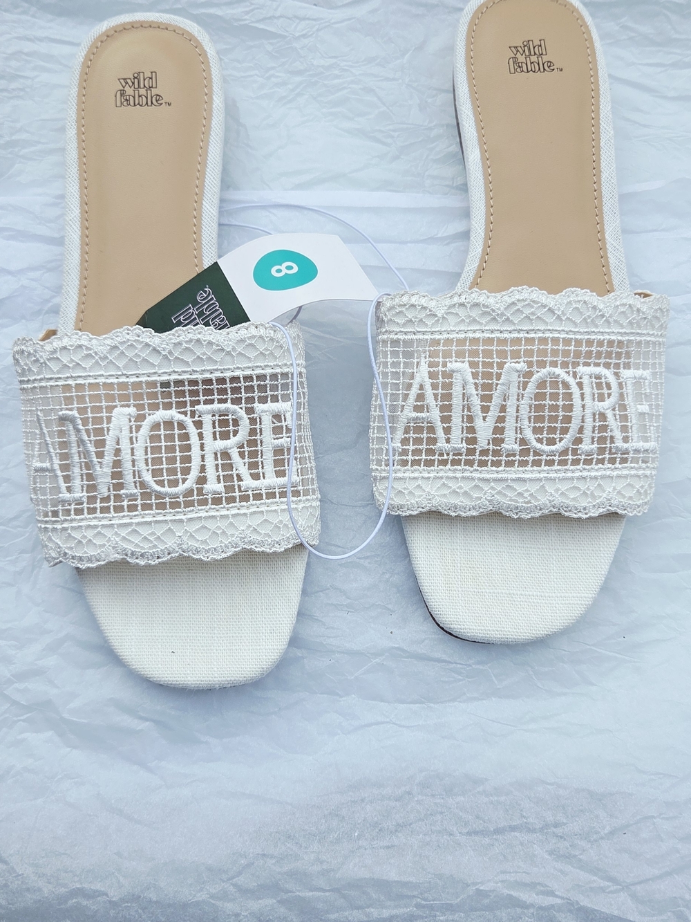 Wild Fable AMORE White Lace Slide Sandals - Women